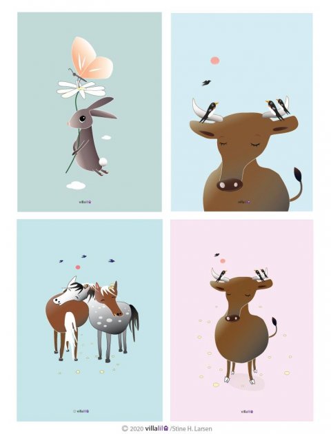 Kort 4 stk dobbelte - Landliv Kort 4 stk dobbelte - Landliv