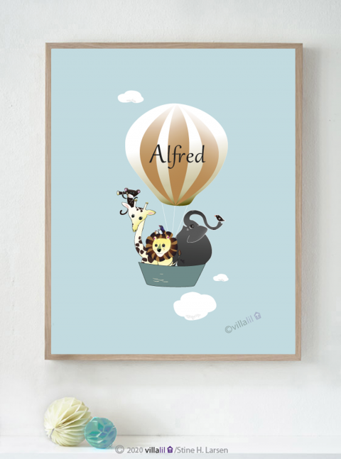 Navneplakat dyr i luftballon Navneplakat dyr i luftballon