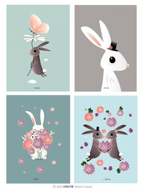 Kort 4 stk dobbelte - Kaniner Kort 4 stk dobbelte - Kaniner